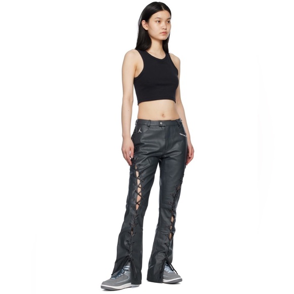 NWT Nike Jordan x Travis Scott Cactus Jack 100% Leather Lace Up Moto Pants Sz 4